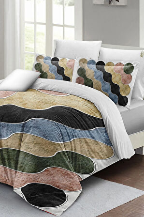 Lastikli Çarşaflı %100 Pamuk Saten Çift Kişilik Nevresim Takımı Row Colors