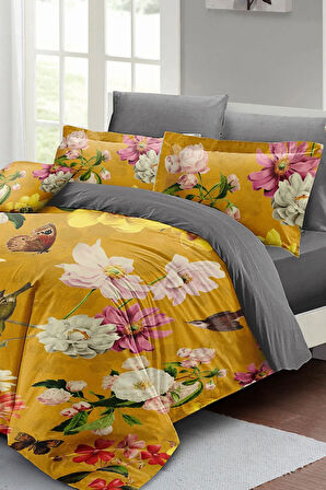Lastikli Çarşaflı %100 Pamuk Saten Çift Kişilik Nevresim Takımı Rose Mix