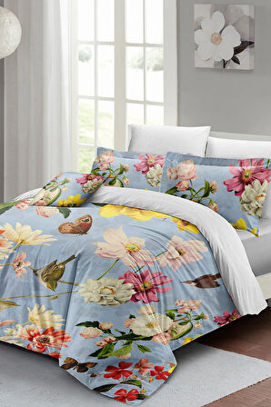 Lastikli Çarşaflı %100 Pamuk Saten Çift Kişilik Nevresim Takımı Rose Mix