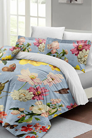 Lastikli Çarşaflı %100 Pamuk Saten Çift Kişilik Nevresim Takımı Rose Mix