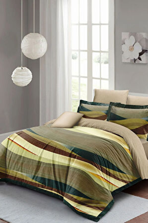 Lastikli Çarşaflı %100 Pamuk Saten Çift Kişilik Nevresim Takımı Harmony Brown