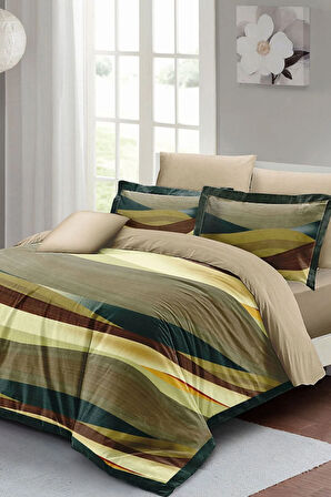 Lastikli Çarşaflı %100 Pamuk Saten Çift Kişilik Nevresim Takımı Harmony Brown