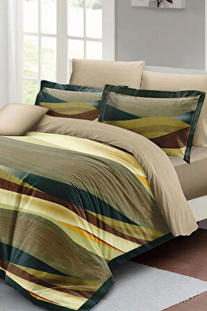 Lastikli Çarşaflı %100 Pamuk Saten Çift Kişilik Nevresim Takımı Harmony Brown