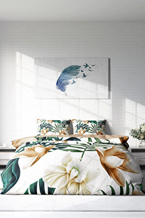 Lastikli Çarşaflı %100 Pamuk Saten Çift Kişilik Nevresim Takımı Soft Tropik