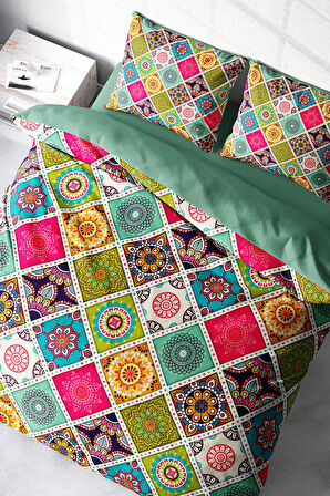 Lastikli Çarşaflı %100 Pamuk Saten Çift Kişilik Nevresim Takımı Strip Motif