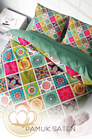 Lastikli Çarşaflı %100 Pamuk Saten Çift Kişilik Nevresim Takımı Strip Motif