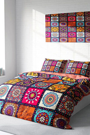 Lastikli Çarşaflı %100 Pamuk Saten Çift Kişilik Nevresim Takımı Nakkaş