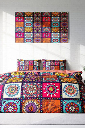 Lastikli Çarşaflı %100 Pamuk Saten Çift Kişilik Nevresim Takımı Nakkaş