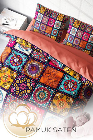 Lastikli Çarşaflı %100 Pamuk Saten Çift Kişilik Nevresim Takımı Nakkaş