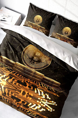 Lastikli Çarşaflı %100 Pamuk Saten Çift Kişilik Nevresim Takımı Bitcoin-2