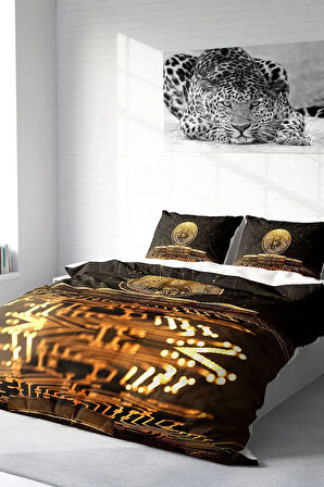 Lastikli Çarşaflı %100 Pamuk Saten Çift Kişilik Nevresim Takımı Bitcoin-2