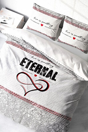 Lastikli Çarşaflı %100 Pamuk Saten Çift Kişilik Nevresim Takımı Eternal