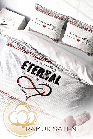 Lastikli Çarşaflı %100 Pamuk Saten Çift Kişilik Nevresim Takımı Eternal