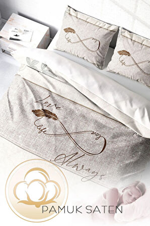 Lastikli Çarşaflı %100 Pamuk Saten Çift Kişilik Nevresim Takımı Sonsuzluk