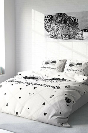 Lastikli Çarşaflı %100 Pamuk Saten Çift Kişilik Nevresim Takımı Soul Mate