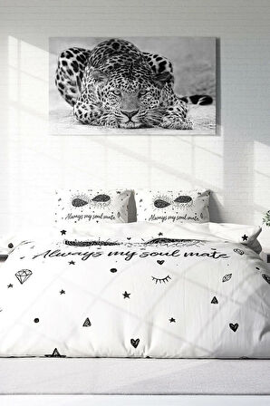 Lastikli Çarşaflı %100 Pamuk Saten Çift Kişilik Nevresim Takımı Soul Mate