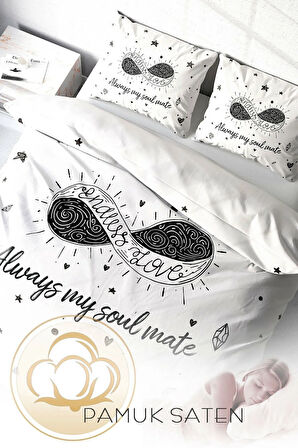 Lastikli Çarşaflı %100 Pamuk Saten Çift Kişilik Nevresim Takımı Soul Mate