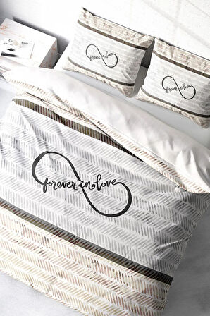 Lastikli Çarşaflı %100 Pamuk Saten Çift Kişilik Nevresim Takımı Infinity