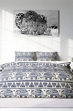 Lastikli Çarşaflı %100 Pamuk Saten Çift Kişilik Nevresim Takımı Ethnic Elephant