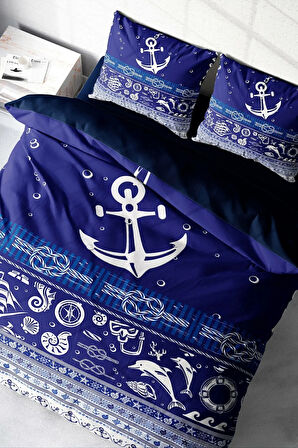 Lastikli Çarşaflı %100 Pamuk Saten Çift Kişilik Nevresim Takımı Okyanusta Gece