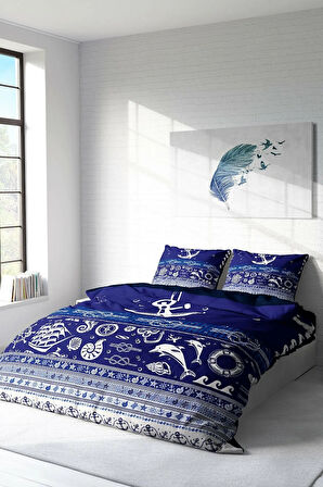 Lastikli Çarşaflı %100 Pamuk Saten Çift Kişilik Nevresim Takımı Okyanusta Gece