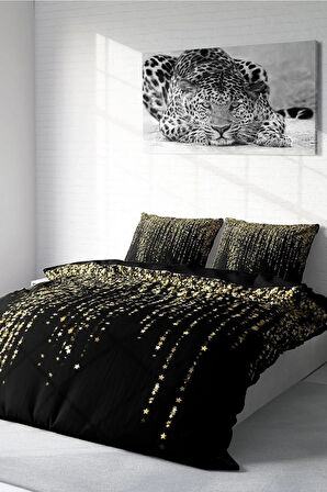 Lastikli Çarşaflı %100 Pamuk Saten Çift Kişilik Nevresim Takımı Yıldızlı Gece