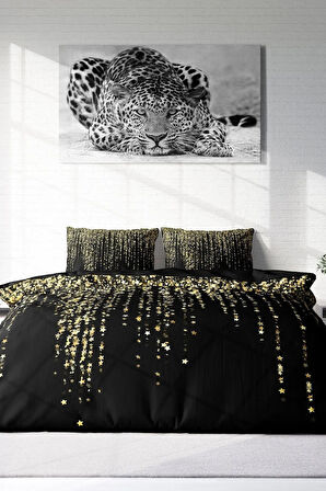 Lastikli Çarşaflı %100 Pamuk Saten Çift Kişilik Nevresim Takımı Yıldızlı Gece