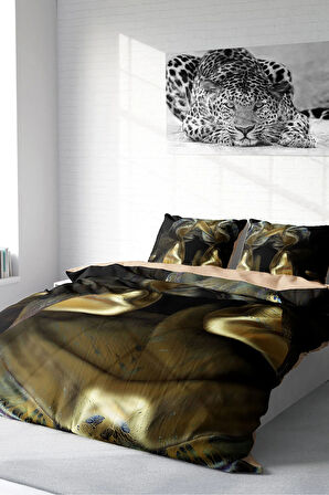 Lastikli Çarşaflı %100 Pamuk Saten Çift Kişilik Nevresim Takımı Gold Cover