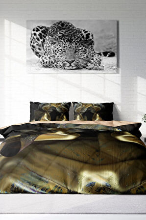 Lastikli Çarşaflı %100 Pamuk Saten Çift Kişilik Nevresim Takımı Gold Cover