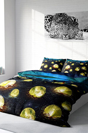 Lastikli Çarşaflı %100 Pamuk Saten Çift Kişilik Nevresim Takımı Moon River