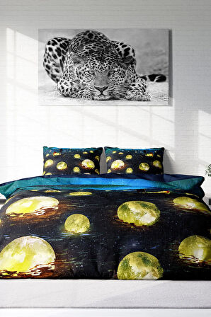 Lastikli Çarşaflı %100 Pamuk Saten Çift Kişilik Nevresim Takımı Moon River