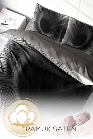 Lastikli Çarşaflı %100 Pamuk Saten Çift Kişilik Nevresim Takımı Gray Wortex