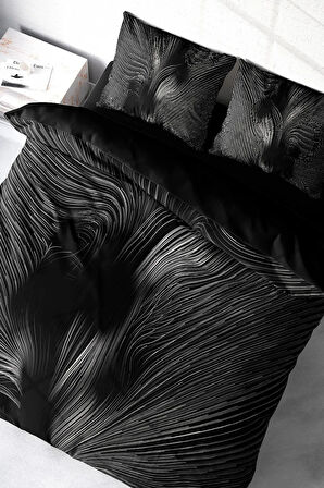 Lastikli Çarşaflı %100 Pamuk Saten Çift Kişilik Nevresim Takımı Gray Motion