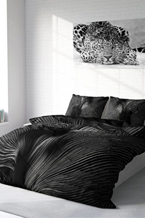 Lastikli Çarşaflı %100 Pamuk Saten Çift Kişilik Nevresim Takımı Gray Motion