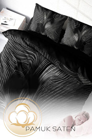Lastikli Çarşaflı %100 Pamuk Saten Çift Kişilik Nevresim Takımı Gray Motion