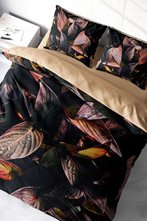 Çift Kişilik ( Lastikli Çarşaflı ) %100 Pamuk Saten Nevresim Takımı Güz Yaprakları