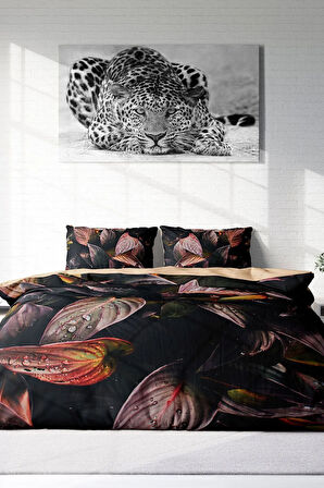 Çift Kişilik ( Lastikli Çarşaflı ) %100 Pamuk Saten Nevresim Takımı Güz Yaprakları