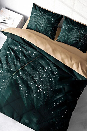 Lastikli Çarşaflı %100 Pamuk Saten Çift Kişilik Nevresim Takımı Drop Leave