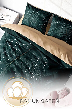 Lastikli Çarşaflı %100 Pamuk Saten Çift Kişilik Nevresim Takımı Drop Leave