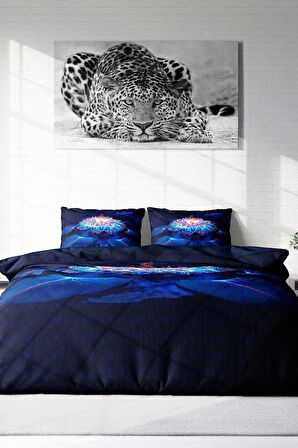 Lastikli Çarşaflı %100 Pamuk Saten Çift Kişilik Nevresim Takımı Lotus Night