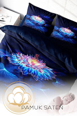 Lastikli Çarşaflı %100 Pamuk Saten Çift Kişilik Nevresim Takımı Lotus Night