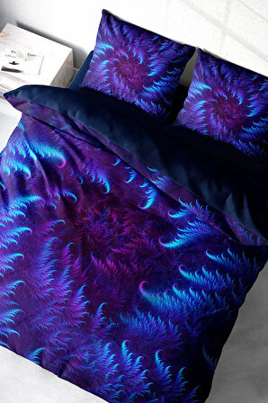 Lastikli Çarşaflı %100 Pamuk Saten Çift Kişilik Nevresim Takımı Purple Energy