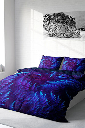 Lastikli Çarşaflı %100 Pamuk Saten Çift Kişilik Nevresim Takımı Purple Energy