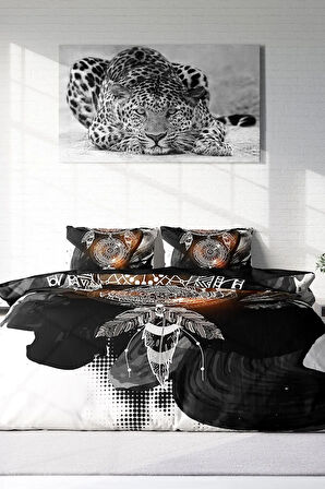 Lastikli Çarşaflı %100 Pamuk Saten Çift Kişilik Nevresim Takımı Dream Feather