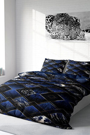 Lastikli Çarşaflı %100 Pamuk Saten Çift Kişilik Nevresim Takımı Blue Suite