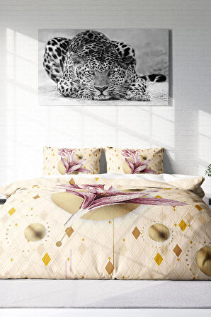 Lastikli Çarşaflı %100 Pamuk Saten Çift Kişilik Nevresim Takımı Pembe Zambak