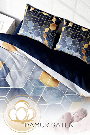 Lastikli Çarşaflı %100 Pamuk Saten Çift Kişilik Nevresim Takımı Arty Blue