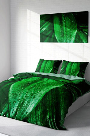 Lastikli Çarşaflı %100 Pamuk Saten Çift Kişilik Nevresim Takımı Drop Leaf