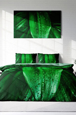 Lastikli Çarşaflı %100 Pamuk Saten Çift Kişilik Nevresim Takımı Drop Leaf