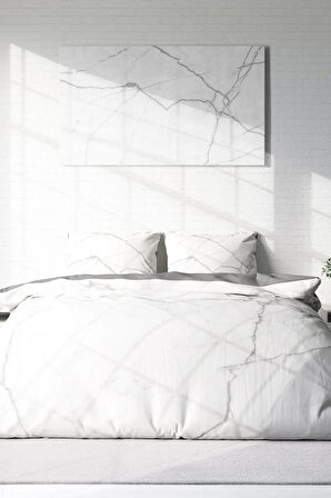 Lastikli Çarşaflı %100 Pamuk Saten Çift Kişilik Nevresim Takımı Lux Marble